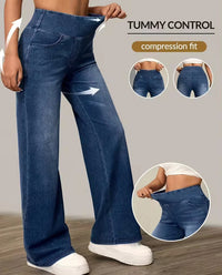 Halara Flex Women's High-Waisted Washed Baggy Wide-Leg Stretchy Knit Jeans with Multiple Pockets